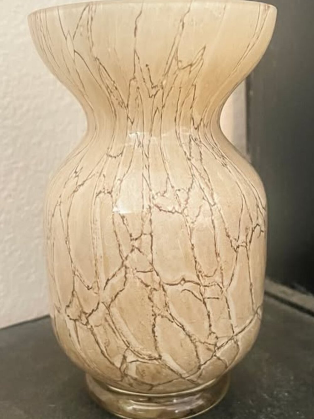 Vintage Hand Blown Glass Vase with Craquelure Pattern likely Polish